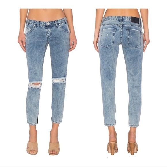 ONE X ONE TEASPOON Freebirds Low Rise Cropped Skinny Jeans Distressed Size 24 - Picture 1 of 8